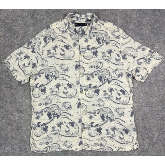 All Saints Mens Koi Short Sleeve Shirt Size XL Hawaiian Viscose Loop Collar - Picture 1 of 12